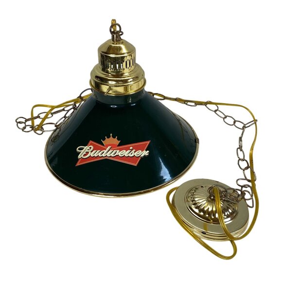 Vintage Budweiser Green Barn Pendant Light Fixture Chain & Crown Game Room